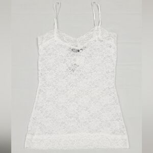 NWT Polly & Esther White Lace Sweetheart Camisole Sheer Spaghetti Strap Top Sm